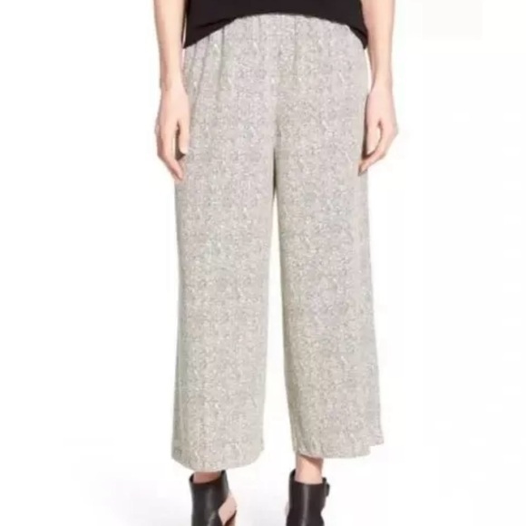Eileen Fisher Pants - Eileen Fisher Wide Leg Crop Pants Women M Broken Chevron Tencel Ivory Black $238